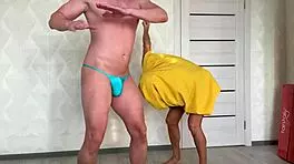 stepping into her thong for sweaty workout fuck and creampie finish?