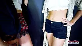 Horny Coeds Keyton and Nica Suck Pussies Cock Then Ride Hard