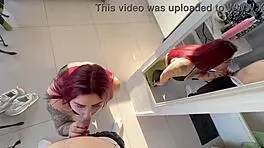 curvy redhead rides trainer hard to facial finish