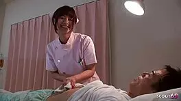 Slim Japanese nurse, seduce that old patient for hospital creampie cowgirl ride?