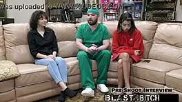 doctor pounds brooklyn rossi's shaved pussy missionary gloves on cums deep four times backstage cum blast