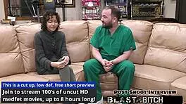 doctor pounds brooklyn rossi's shaved pussy missionary gloves on cums deep four times backstage cum blast