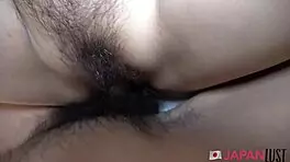 Japanese amateur babe teases pussy with vibrator before deep doggystyle creampie pounding