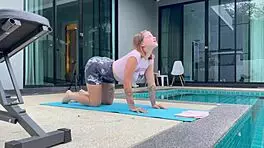 Eighteen year old yoga babe bends over for rough pounding