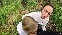 amateur ffm threesome slurps huge cocks outdoors with sloppy mouthful cum