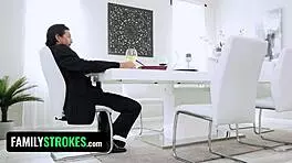 Naughty teen pussy drilled deep in kitchen by dominant stud