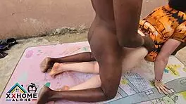 Outdoor romp with orange vendor girl