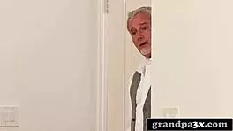 imagine this kinky old man teaching exotic petite brunette hardcore sofa sex tricks