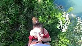 Petite cutie lost in woods finds help but repays with sloppy deepthroat blowjob