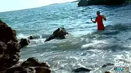 tourists sneak to nudist beach for hidden doggystyle pounding and facial cumshot