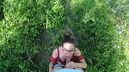 Petite cutie lost in woods finds help but repays with sloppy deepthroat blowjob