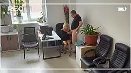 Boss fucks office slut hard on desk right now
