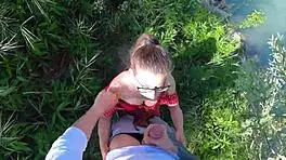 Petite cutie lost in woods finds help but repays with sloppy deepthroat blowjob