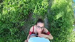 Petite cutie lost in woods finds help but repays with sloppy deepthroat blowjob