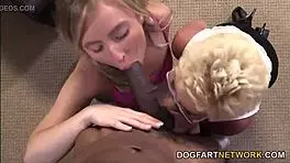 Mature babe teams with young slut on black cock orgy