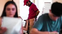 Multitasking student sucks dick while helping class