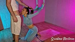 yoga babe tied upside down for rough mouth pounding