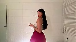 Stunning college coed flashes white panties in short miniskirt before night out