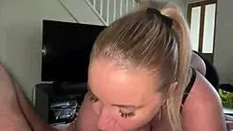 Blonde step mum deepthroats step son's monster cock then doggystyle pounded