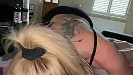 Blonde step mum deepthroats step son's monster cock then doggystyle pounded