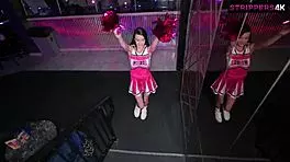 petite cheerleader strips bends drains cock in vip