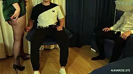 Chubby wife pantyhose legs spread for stepbrother pounding while husband watches