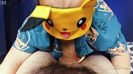 Pikachu teases cock then sucks it hard for explosive cumshot