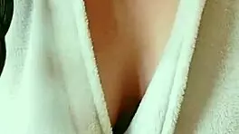 cute pigtail student gropes big tits and pussy post-shower ahegao