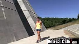 skinny blonde picked up for public car blowjob and shaved pussy pounding