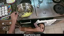 in the wild orgy, young babe rides reverse cowgirl while spreading cheeks for old guys pounding hard