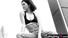 REDHEAD SKYE BLUE STRIPS NATURAL TITS AND PIERCED NIPPLES