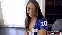 Bored petite teen Avi Love seduces stepbro with her trimmed pussy and rides big cock