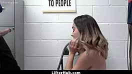 Teen shoplifter caught stealing lingerie gets bent over fucked by cop in garage