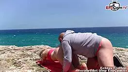 german amateur teen tries risky outdoor public sex on holiday...