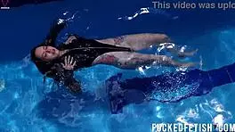 Jessica Bunny swims wet underwater pool