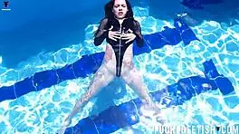 Jessica Bunny swims wet underwater pool