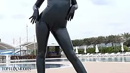 flexi latex doll bends wildly outdoors