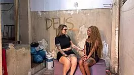 Tanned petite moans wet pussy licked outdoor in favela alley