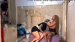 Tanned petite moans wet pussy licked outdoor in favela alley