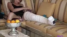 kinky german blonde punished outdoors stairs cast leg nylon spanking bdsm