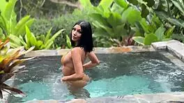 neighbor pounds my tight shaved pussy hard in his outdoor public jacuzzi pool