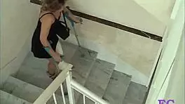 kinky german blonde punished outdoors stairs cast leg nylon spanking bdsm