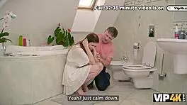 Horny Sneaky Guy FUCKS Claustrophobic Girl In Locked Bathroom!
