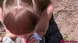 cute girl spots stranger and gives him public blowjob outdoors cum in mouth