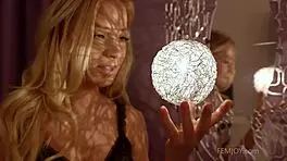 sexy blonde strips teases in stockings