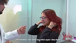 fiery redhead rides surgeon's huge cock in wild lingerie fuck