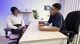 interview turns into wild big ass brunette shaking and spanking session