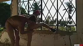 Hot intruder storms abandoned house bangs on porch kitchen everyone watches the wild fuck 😈🏚️💦