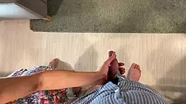 hot skinny brunette teases huge cock in kitchen living room edges him endlessly