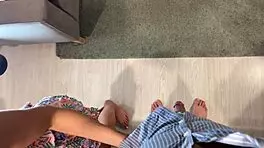 hot skinny brunette teases huge cock in kitchen living room edges him endlessly